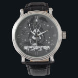 Gotische Baphomet, Kat en Raven Horloge<br><div class="desc">Dit traditionele Baphomet heeft een gothic en een raaf die ondeugend op elke hoorn zit! Een grafzerk, vleermuizen en een halve maan sieren de achtergrond in dit echt griezelige ontwerp en kleine duivelse baby's dansen aan zijn voeten.</div>