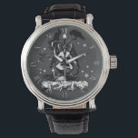 Gotische Baphomet, Kat en Raven Horloge<br><div class="desc">Dit traditionele Baphomet heeft een gothic en een raaf die ondeugend op elke hoorn zit! Een grafzerk,  vleermuizen en een halve maan sieren de achtergrond in dit echt griezelige ontwerp en kleine duivelse baby's dansen aan zijn voeten.</div>
