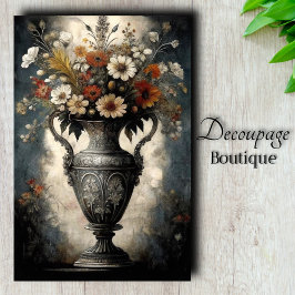 Gotische Barok Bloem Zilveren Vaas Decoupage Tissuepapier