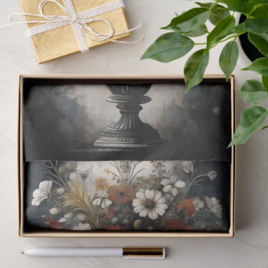 Gotische Barok Bloemen Zilveren Vaas Decoupage Tissuepapier (Geschenk)