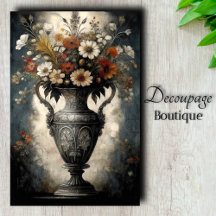 Gotische Barok Bloemen Zilveren Vaas Decoupage