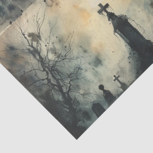 gotische begraafplaats decoupage tissuepapier (Detail)