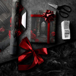 Gotische begraafplaats Gazebo met rode rozen bij n Cadeaupapier