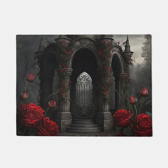 Gotische begraafplaats Gazebo met rode rozen bij n Deurmat (Voorkant)