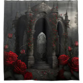 Gotische begraafplaats Gazebo met rode rozen bij n Douchegordijn (Voorkant)