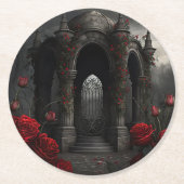 Gotische begraafplaats Gazebo met rode rozen bij n Ronde Kartonnen Onderzetter (Voorkant)