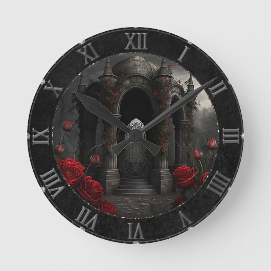 Gotische begraafplaats Gazebo met rode rozen bij n Ronde Klok (Voorkant)