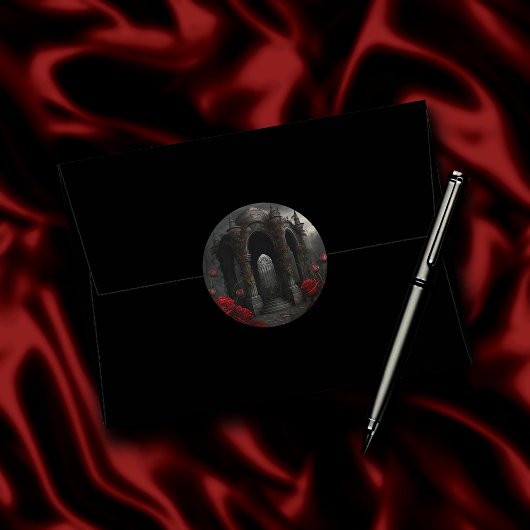 Gotische begraafplaats Gazebo met rode rozen bij n Ronde Sticker