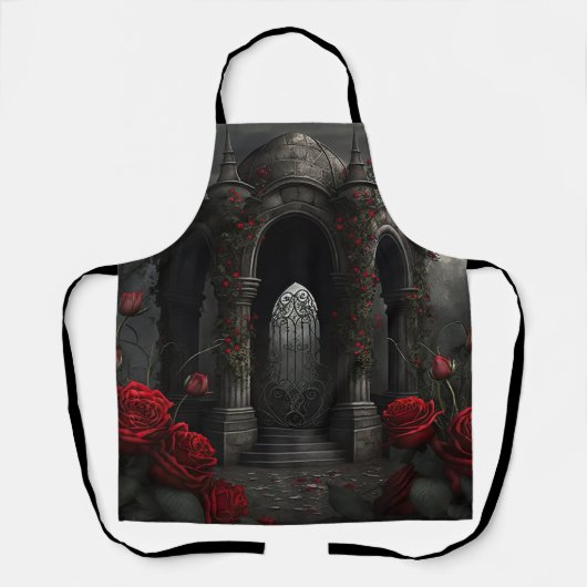 Gotische begraafplaats Gazebo met rode rozen bij n Schort (Voorkant)