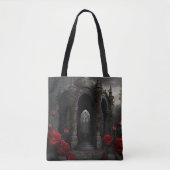 Gotische begraafplaats Gazebo met rode rozen bij n Tote Bag (Voorkant)