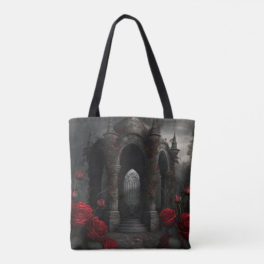 Gotische begraafplaats Gazebo met rode rozen bij n Tote Bag (Achterkant)
