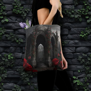 Gotische begraafplaats Gazebo met rode rozen bij n Tote Bag
