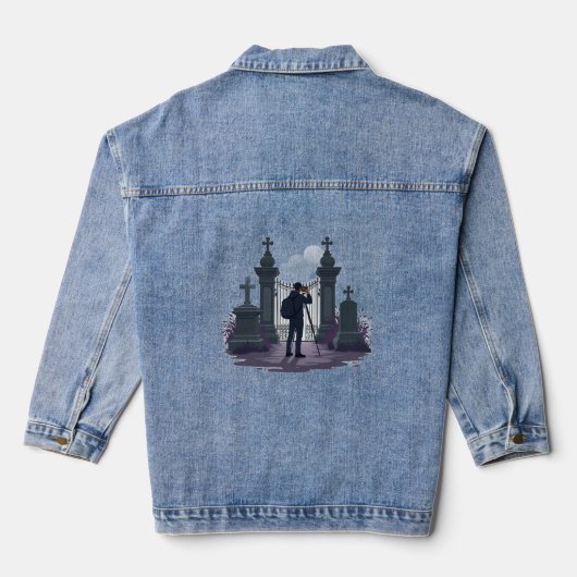 Gotische begraafplaats poort silhouet denim jacket (Achterkant)