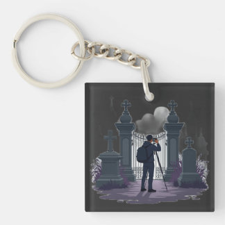 Gotische begraafplaats poort silhouet sleutelhanger