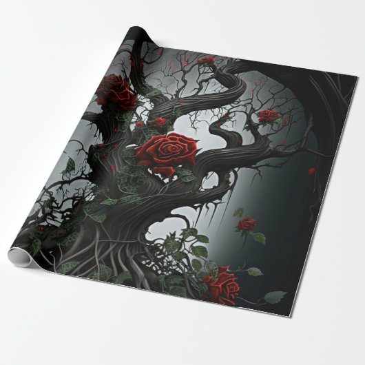 Gotische begraafplaats rozentuin cadeaupapier (Uitgerold)