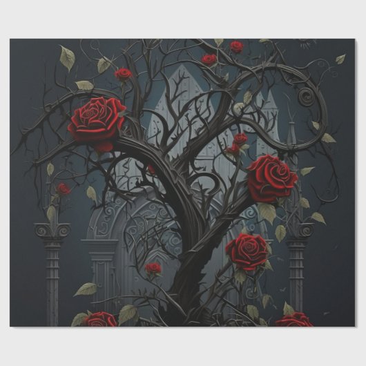 Gotische begraafplaats rozentuin cadeaupapier (Vlak)