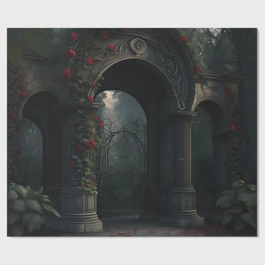 Gotische begraafplaats rozentuin cadeaupapier (Vlak)