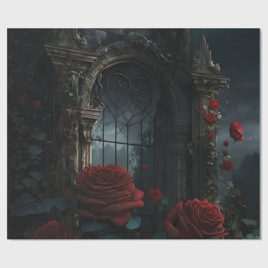 Gotische begraafplaats rozentuin cadeaupapier (Vlak)