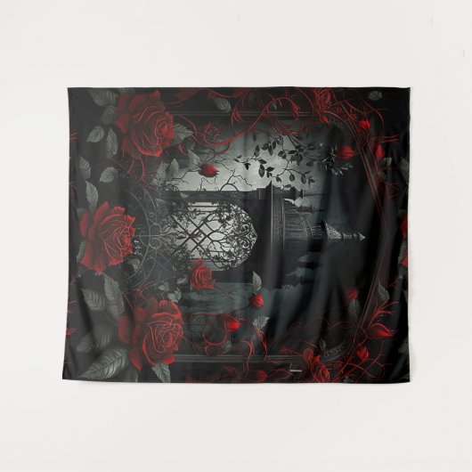 Gotische begraafplaats rozentuin met rood en zwart wandkleed (Voorkant (horizontaal))