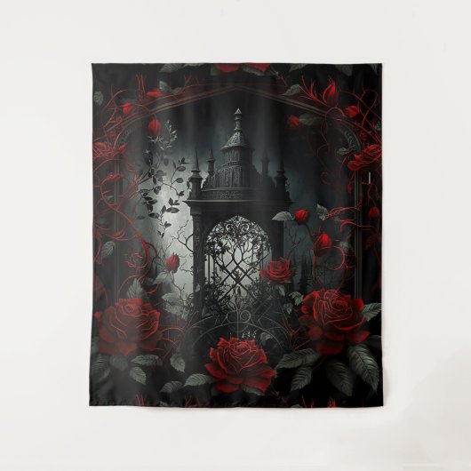 Gotische begraafplaats rozentuin met rood en zwart wandkleed (Voorkant)