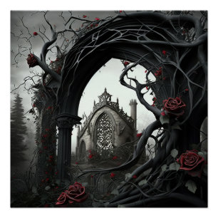 Gotische begraafplaats rozentuin perfect poster