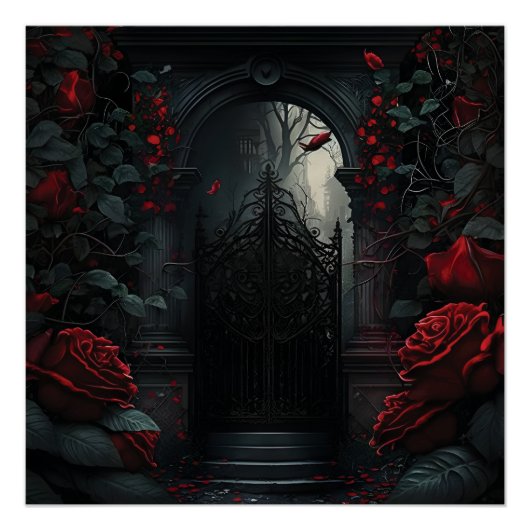 Gotische begraafplaats rozentuin perfect poster (Voorkant)