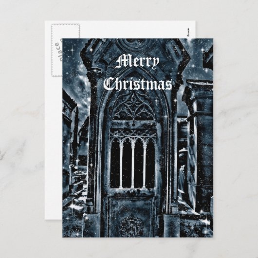 Gotische begraafplaats scène Vrolijk Kerstfeest Feestdagenkaart (Voorkant / Achterkant)
