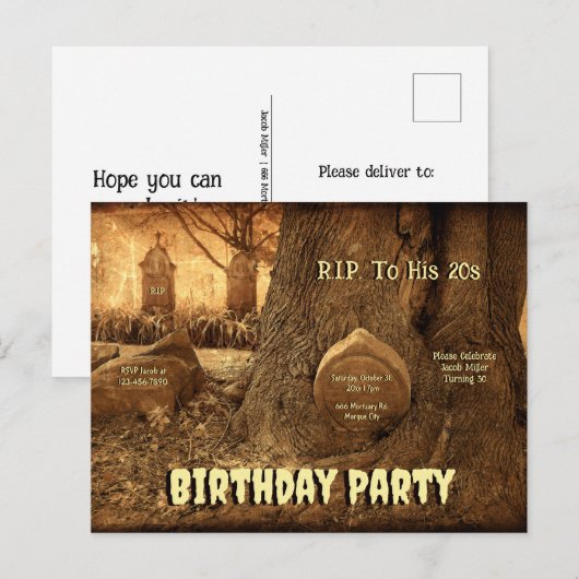 Gotische Begraafplaats Tombstones RIP naar zijn 20 Uitnodiging Briefkaart (Voorkant / Achterkant)