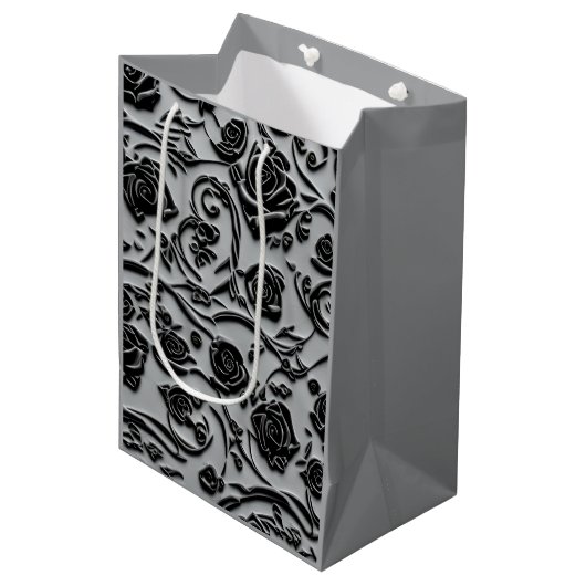 Gotische begraafplaats zwart Rozen Pattern Medium Cadeauzakje (Voorkant Gekanteld)