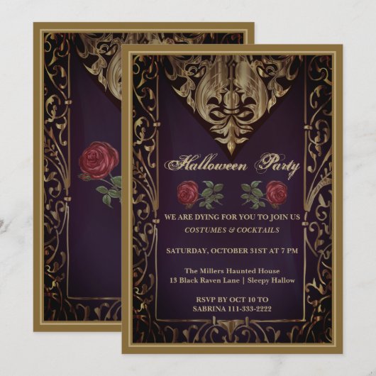 Gotische bibliotheek Halloween Party uitnodiging (Voorkant / Achterkant)