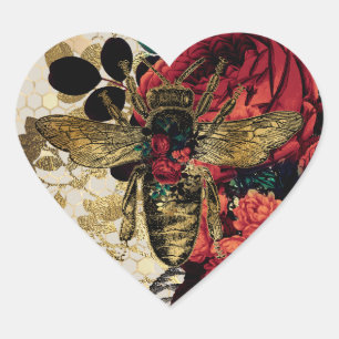 Gotische bij & Rozen Hart Sticker