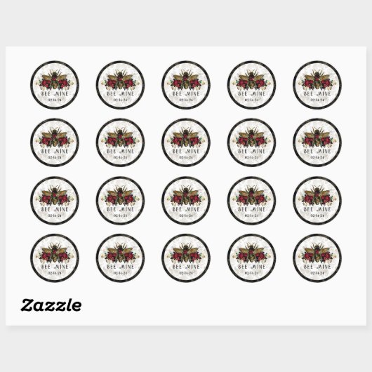 Gotische bij & Rozen Ronde Sticker (Vel)