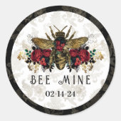 Gotische bij & Rozen Ronde Sticker (Voorkant)