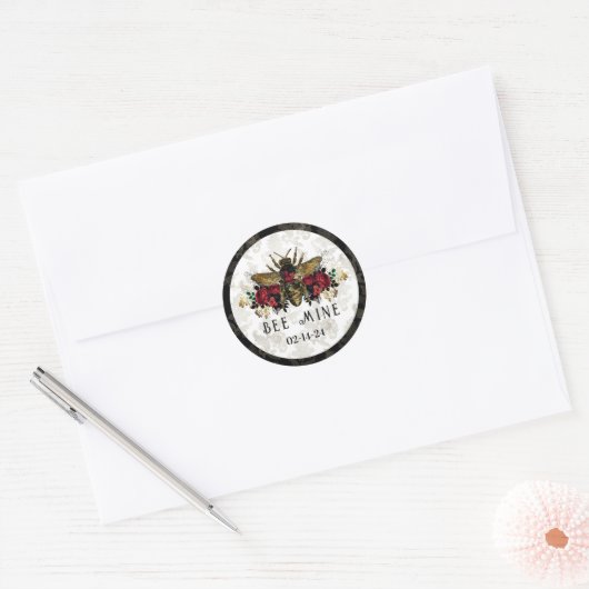 Gotische bij & Rozen Ronde Sticker (Envelop)