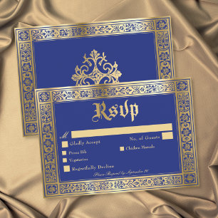 Gotische Blau Goud Middeleeuwse Tot de Dood Huweli RSVP Kaartje