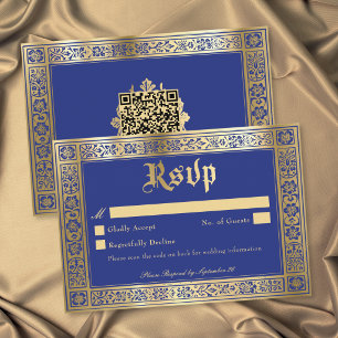 Gotische Blau Goud Middeleeuwse Tot de Dood Huweli RSVP Kaartje