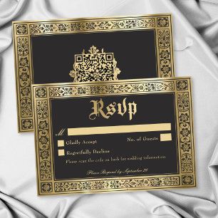 Gotische Blau Goud Middeleeuwse Tot de Dood Huweli RSVP Kaartje