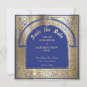 Gotische Blau Goud Middeleeuwse Trouwdag Save The Date (Voorkant)