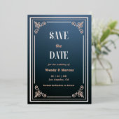 Gotische Blau & Rose Goud Save the Date Folie Uitnodiging (Staand Voorkant)