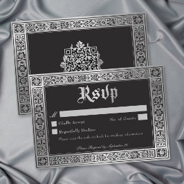 Gotische Blau Zilver Middeleeuwse Trouw QR RSVP Kaartje