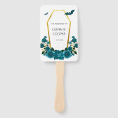 Gotische Blauwgroen Florals en een gouden bruiloft Handwaaier (Voorkant)