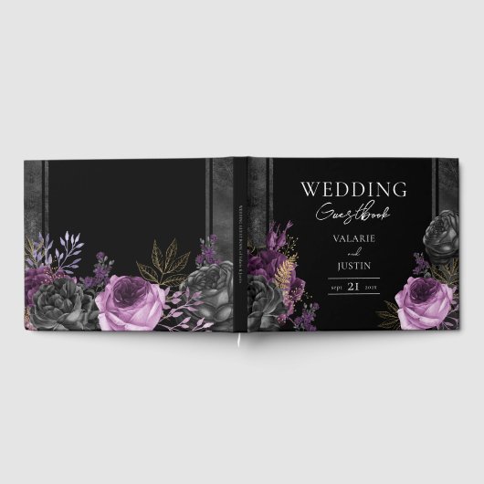 Gotische Bloem Bruiloft Paarse Gastenboek (Volledig)