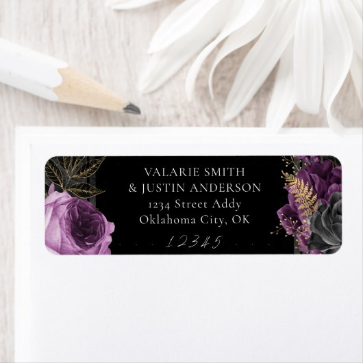 Gotische Bloem Bruiloft Retouradres Label (Insitu)