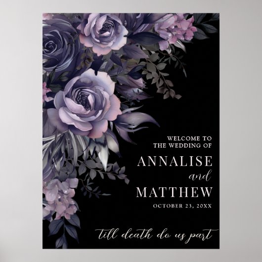 Gotische bloem bruiloft welkom bord poster (Voorkant)