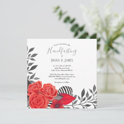 gotische bloem | Rood & Zwart Handfasting Huwelijk Kaart (Staand voorkant)