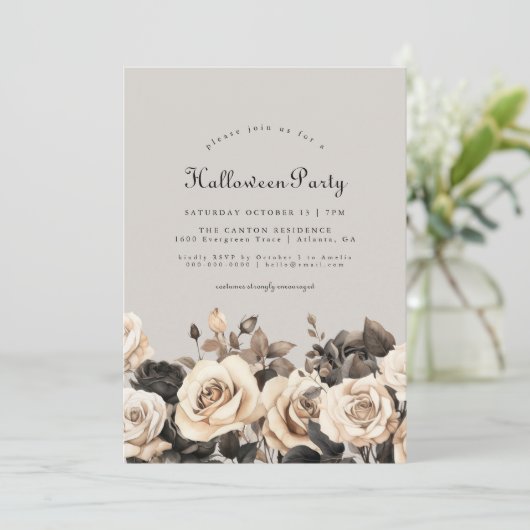 Gotische bloem uitnodiging voor Halloween (Staand voorkant)