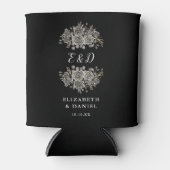 Gotische bloem zwarte en witte monogram bruiloft blikjeskoeler (Voorkant)