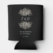Gotische bloem zwarte en witte monogram bruiloft blikjeskoeler (Achterkant)