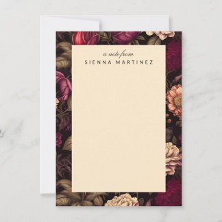 Gotische Bloemen Blush Perzik Zwart  Bloemen Notitiekaartje