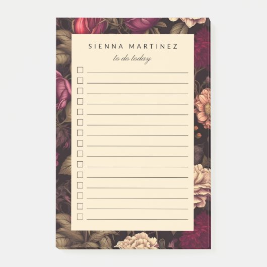 Gotische Bloemen Blush Perzik Zwart Bloemen Post-it® Notes (Voorkant)